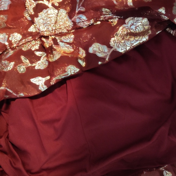 Altar’d State Burgundy, Gold flowers Dress w Cut outs + Lace up Back  si… - Picture 14 of 16